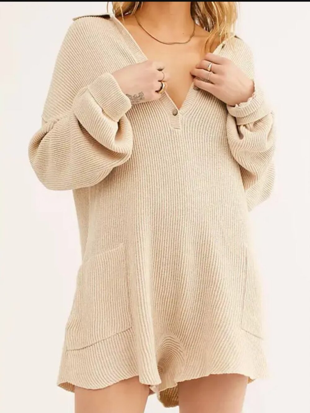 Cream Ribbed Knit Sweater Romper - Picture 4 of 6